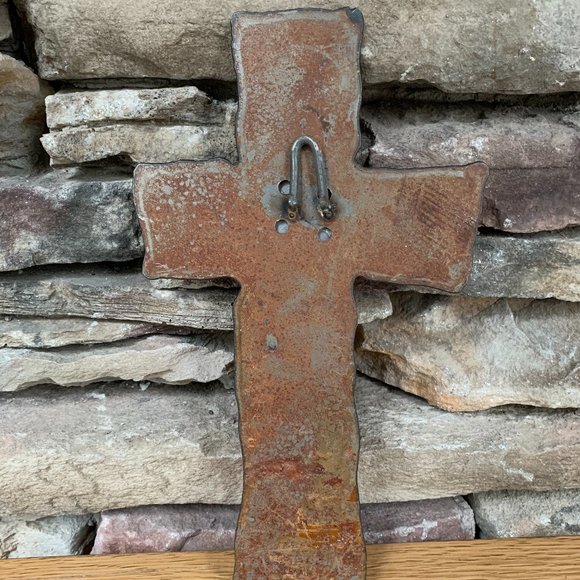 Western Rusty Metal Cross Star Glass Rust Green Southwest Cowboy Ranch - Picture 6 of 6